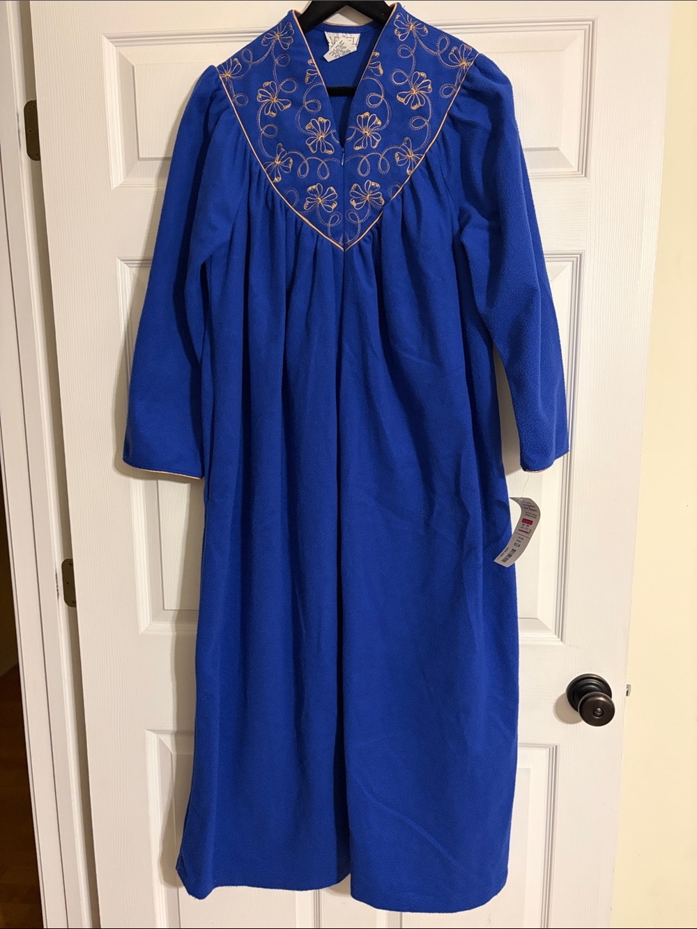 Vintage Appel Royal Blue Fleece Embroidered Kaftan Robe Maxi Gown M NWT